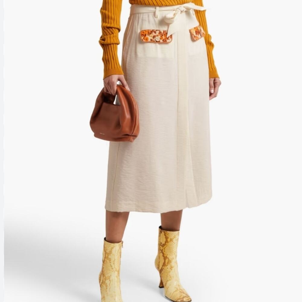 Jonathan Simkhai Cream Crinkled Voile Belted High Waist Midi Skirt Small